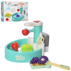 Дитяча ігрова кухня QF26246G мийка, 30см, ллється вода сенсор, реагир.на радиоуправлениику, овочі/фрукти, дощечка, ніж