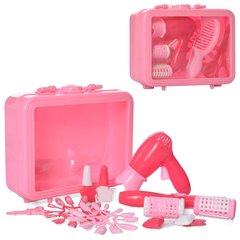 Детский игрушечный набор парикмахера HC338A-B фен, бигуди, накладные ногти, 2вида плойка/расческа, в чемодане открыв.ключом