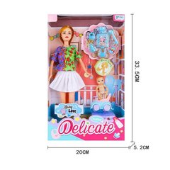 Кукла 8855-57 висота ляльки 30 см, дитина, машинка-візок, аксесуари, в коробці