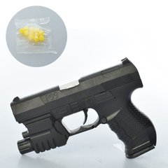 Детский игрушечный пистолет HC-777L 15см, на пульках, свет, лазер, на бат табке