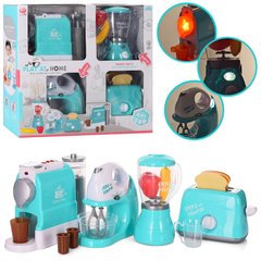 Детский игрушечный набор бытовой техники QF2581G кофеварка, миксер, блендер, тостер, продукты