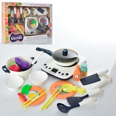 Дитячий іграшковий набір посуду 16858 плита, посуд, продукти, музика, звук, світло, 26 предметів