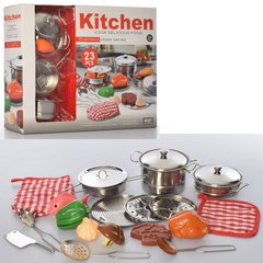 Детская посудка 555-BX011 кастрюля, сковородка, продукты, кухон.принадлежности, прихватка, 23предм.